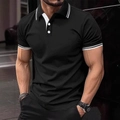 Detail of the slim fit polo shirt neckline with three buttons and white striped trim - S / Top (DPL14) / Black