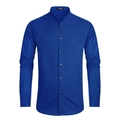 Detail shot of royal blue mandarin collar shirt with chest pocket and premium texture - S / Tops / Sapphire Blue