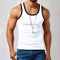 Slim fit men's white tank top with black trim and athletic ribbed texture for summer - S / White (BX01)