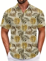 Detailed view of the classic lapel and breast pocket on this palm leaf Hawaiian shirt - S / Tops / Beige Palm Leaf (BDS76)