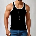 Men's slim fit black athletic tank top with contrast white ribbing and racerback - S / Black (BX01)