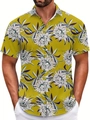 Detail of tropical floral print on yellow Hawaiian shirt with white buttons - S / Tops / Ginger Floral (BDS77)