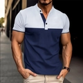 Men's slim fit short sleeve polo shirt with color block design in white and navy blue - S / White