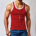 Slim fit men's red tank top with white piping and round neck for gym and sports - S / Red (BX01)