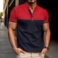 Men's slim-fit short-sleeve polo shirt with red and navy blue contrast color design - S / Red