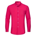 Close-up of mandarin collar and buttoned chest pocket on men's rose red casual shirt - S / Mandarin Collar Single Pocket Top (ACS52) / Rose Red