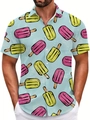Close-up detail of light blue short sleeve shirt with colorful cartoon popsicle print - S / Tops / Light Blue Ice Pop (BDS82)