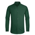 Detail of dark green mandarin collar shirt showing cotton texture and front pocket - S / Mandarin Collar Single Pocket Top (ACS52) / Dark Green