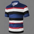 Close-up of multicolored striped polo shirt featuring white buttons and a classic collar - S / Top (DPL15) / Blue