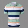 Detailed close-up of the polo collar with three buttons and multi-color striped fabric - S / Top (DPL15) / Green