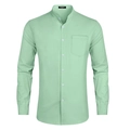 Detail view of the mint green mandarin collar and front chest pocket on the casual shirt - S / Mandarin Collar Single Pocket Top (ACS52) / Light Green