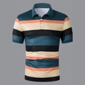 Detail of multi-color striped polo shirt with refined stitching and collar texture - S / Top (DPL15) / Dark Green