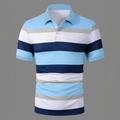 Macro detail of men's polo shirt featuring blue striped pattern and classic collar - S / Tops / Sky Blue Color Block Striped (DPL15)