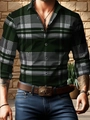Detail of men's dark green plaid shirt with dark buttons and brown leather belt - S / Tops / Green (ACS28)