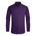 Close-up of deep purple long sleeve shirt featuring mandarin collar and chest pocket details - S / Tops / Purple