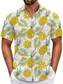 Detail of men's short-sleeve shirt showing tropical pineapple and palm leaf print pattern - S / Tops / White Pineapple Print (BDS87)