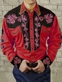 Detail of western retro men's long sleeve shirt with floral embroidery and red fabric - S / Top (ACS12) / Red