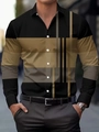 Detail of men's slim fit long sleeve shirt with brown color block and vertical stripes - S / Tops / Yellow (ACS29)