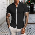 Dettaglio di camicia nera slim fit con piping bianco a contrasto sui bordi - S / Nero Collo coreana a contrasto