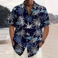 Detail of tropical palm tree pattern on lightweight navy blue Hawaiian shirt for men - S / Tops / Dark Blue Coconut Tree (BDS91)