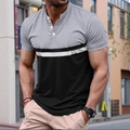 Detail of grey and white striped color block pattern on a casual men's Henley shirt - S / Tops / Grey Color-block