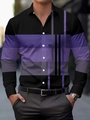 Close-up of lapel collar and purple-gray striped patchwork on black long sleeve shirt - S / Tops / Purple (ACS29)