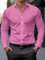 Detail view of pink long-sleeved shirt with white grid pattern and button-down collar - S / Tops / Pink (ACS30)