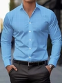 Detail of light blue slim fit dress shirt with white square pattern and button-down collar - S / Tops / Sky Blue (ACS30)