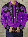 Detail of western cowboy shirt with purple floral embroidery and black contrast panels - S / Top (ACS12) / Purple