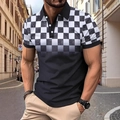 Men's slim-fit short-sleeved polo shirt with gradient black and white checkered pattern - S / Black