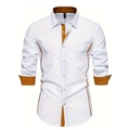 Detail of white slim fit shirt featuring yellow contrast stitching and button placket - S / Top (ACS14) / White