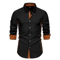 Detail of slim fit black shirt with contrast orange lining on collar and cuffs - S / Top (ACS14) / Black
