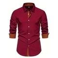 Detail view of burgundy slim fit shirt with contrast brown inner collar and cuffs - S / Top (ACS14) / Red