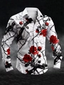 Close-up of mens long sleeve shirt with red rose prints and black thorn patterns - S / Top (ACS05) / White
