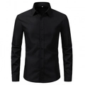 Camicia da uomo slim fit a maniche lunghe per affari in nero classico con chiusura a bottoni - S / Nero