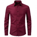 Formal slim-fit long sleeve burgundy business shirt with classic collar and black buttons - S / Red