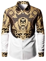 Close-up of golden baroque floral patterns and black grid texture on men shirt - S / Tops / Gold Baroque Print (ACS35)