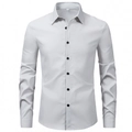 Ghost mannequin view of white business shirt with contrast black buttons and classic collar - S / Silver Gray