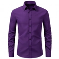 Detail of a dark purple slim fit men's long sleeve shirt with classic pointed collar and buttons - S / Purple