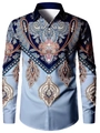 Detail view of men's long sleeve shirt with blue paisley floral print and white buttons - S / Top (ACS38) / Blue Paisley