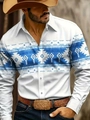Detailed view of western style men's shirt with blue geometric pattern and white fabric - S / Top (ACS39) / White