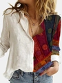 Detail of bohemian patchwork and breathable linen texture on a long sleeve shirt - S / Bohemian Ethnic Style Patchwork(NCS133)