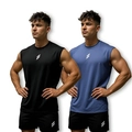 Men's 2-pack quick-dry fitness tank top set with black and blue colors and sport shorts - S / Black+Blue