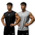 Men's 2-pack athletic tank tops and shorts set in black and charcoal grey with 3D print - S / Black + Gray