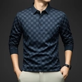 Detail of navy blue checkered knitted polo shirt with classic collar and logo embroidery - S / Checkerboard Style (CXPL98) / Green