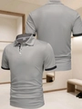 Vue avant et arrière du polo pour hommes avec liserés contrastés et tissu en maille - S / Gris Anthracite Patchwork