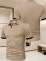Vues avant et arrière du polo de golf kaki pour hommes avec détails contrastés noirs - S / Kaki Épissé