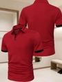 Détail du polo homme rouge avec bordures noires contrastées montrant les vues avant et arrière - S / Contraste Rouge et Noir