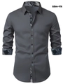 Dettaglio camicia slim-fit con motivo paisley all'interno del colletto e dei polsini - S / Grigio Scuro Fodera Paisley (B-141-1)