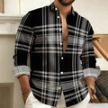 Detail of men's black and white plaid shirt with contrast light gray inner cuffs - S / Tops / Black and White Plaid Print (ACS228)